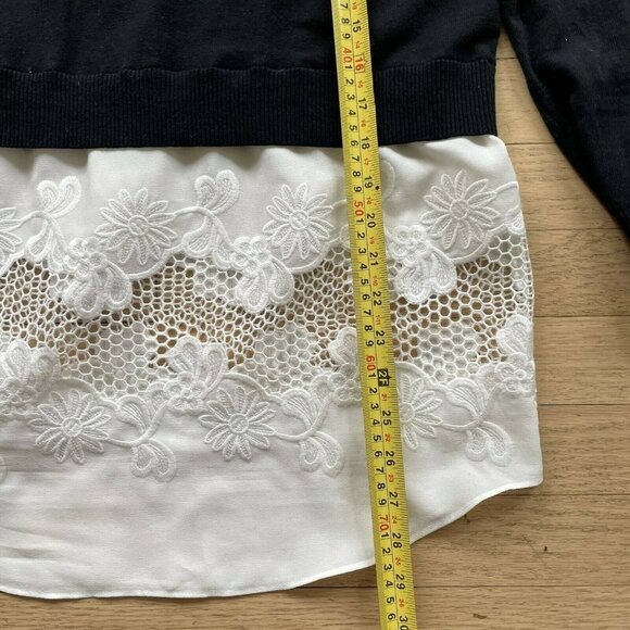 Sandro Paris Women Sakura 2 in 1 Layered Sweater Pullover Round Neck Black White - Picture 5 of 9